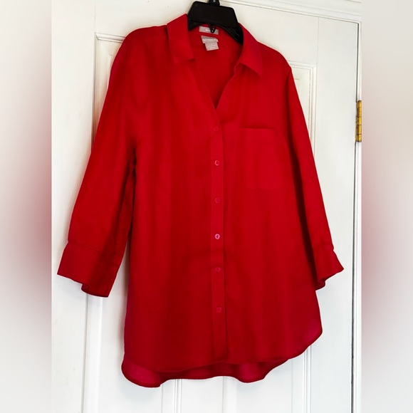 Chico's Raspberry Red Linen Blouse - Picture 1 of 7